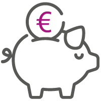 Sparschwein-Icon, das Kosteneffizienz der Wärmepumpe symbolisiert
