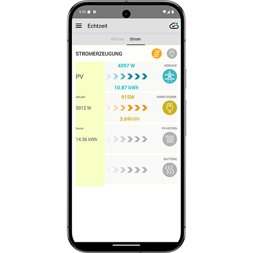 Screenshot App Paradigma Heizung Stromerzeugung Strom
